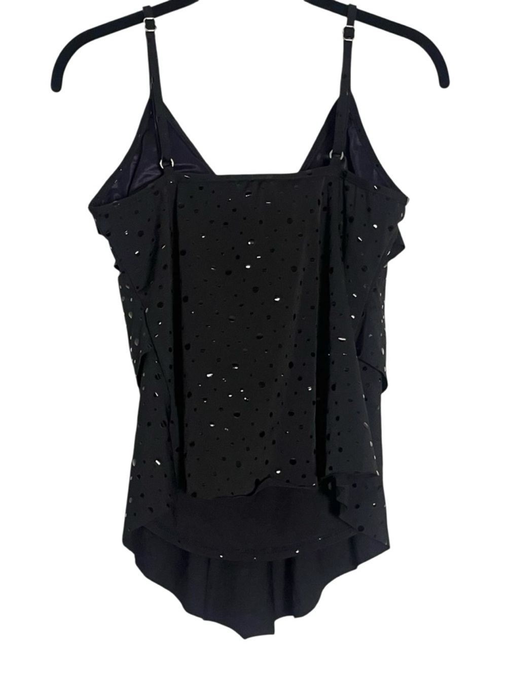 Magic Suit Black Tiered Tankini Top Shiny Dots Ruffle Swim Top Size 10 - Picture 3 of 8